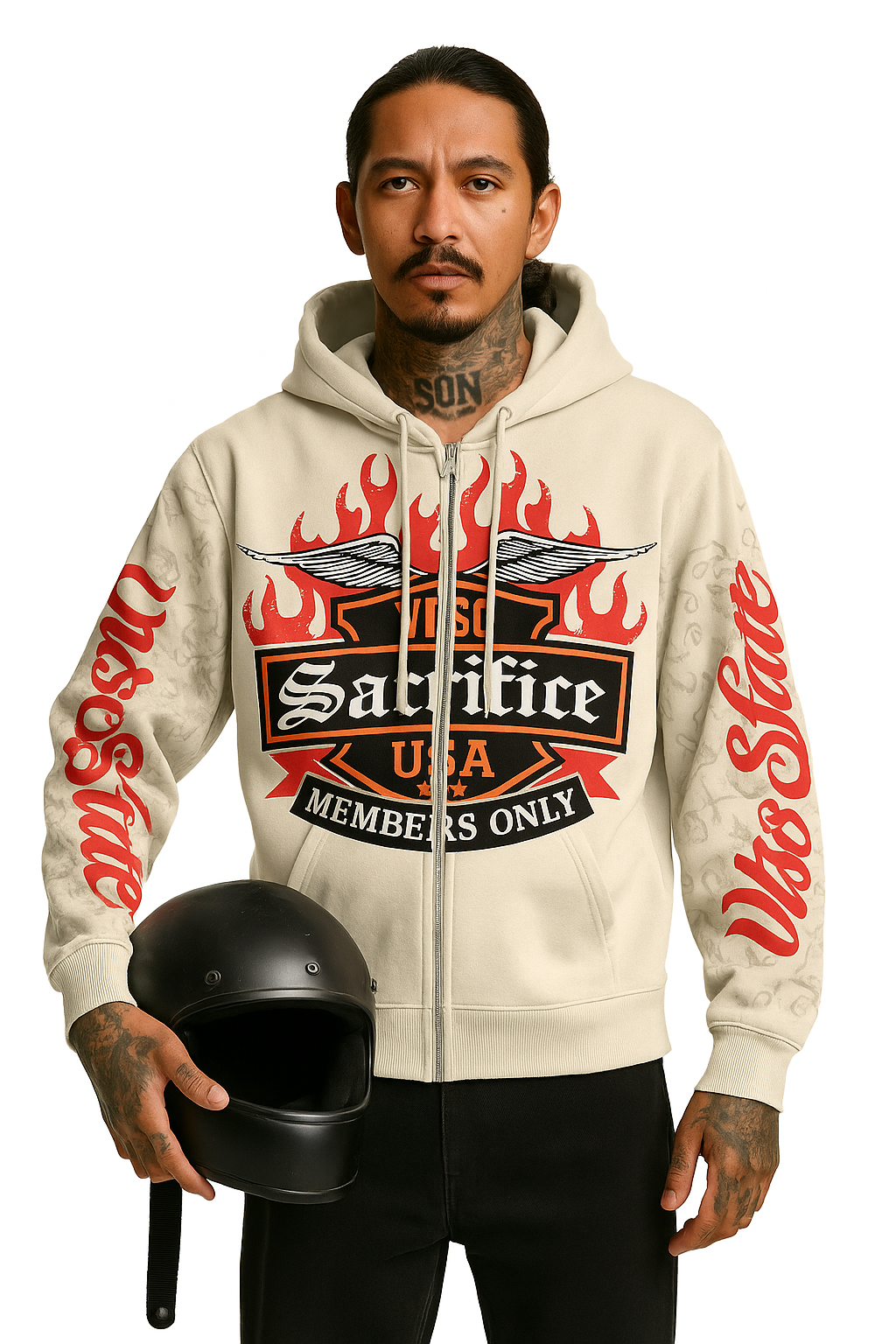 SACRIFICE ZIP UP HOODIE CREAM