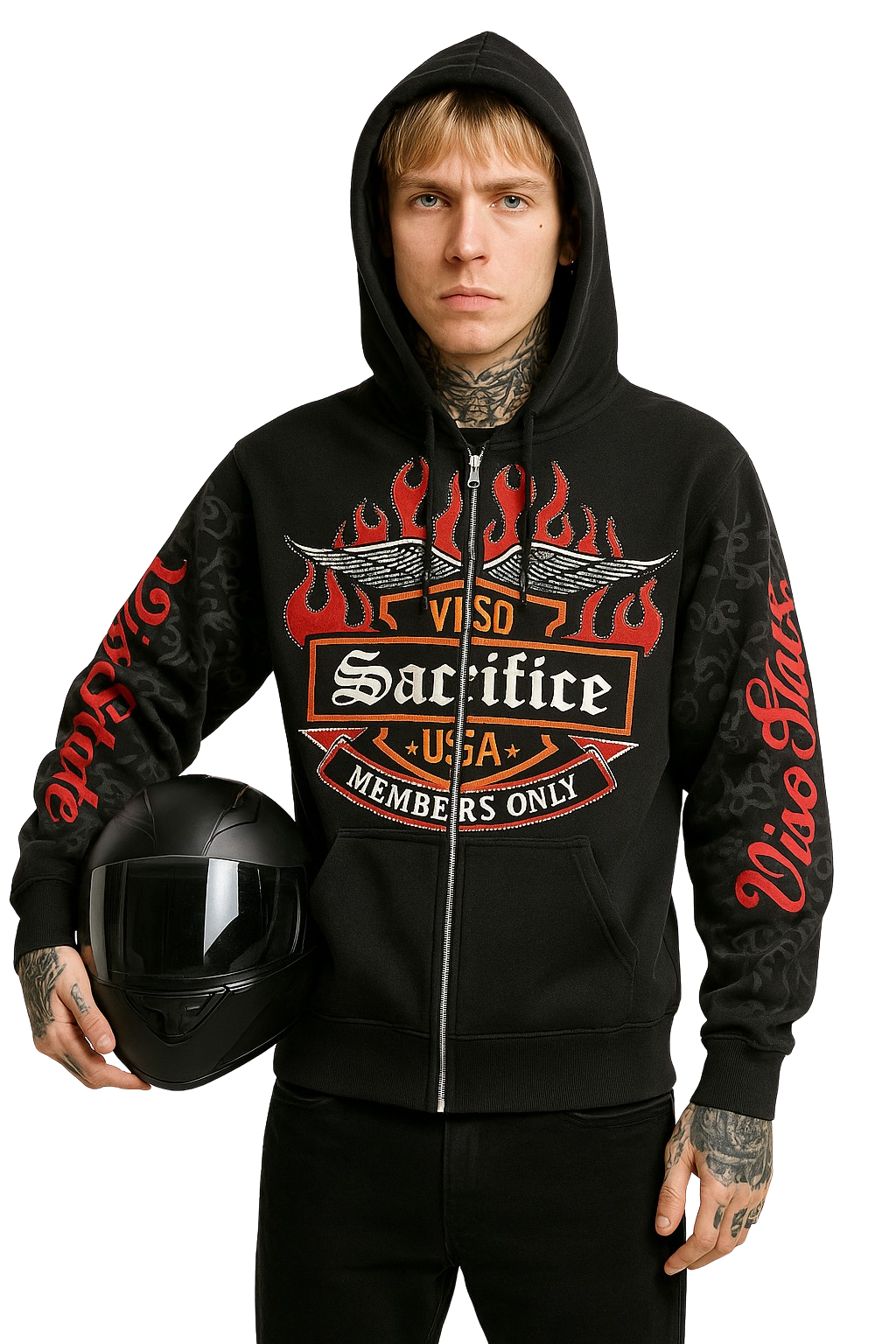 SACRAFICE ZIP UP HOODIE BLACK