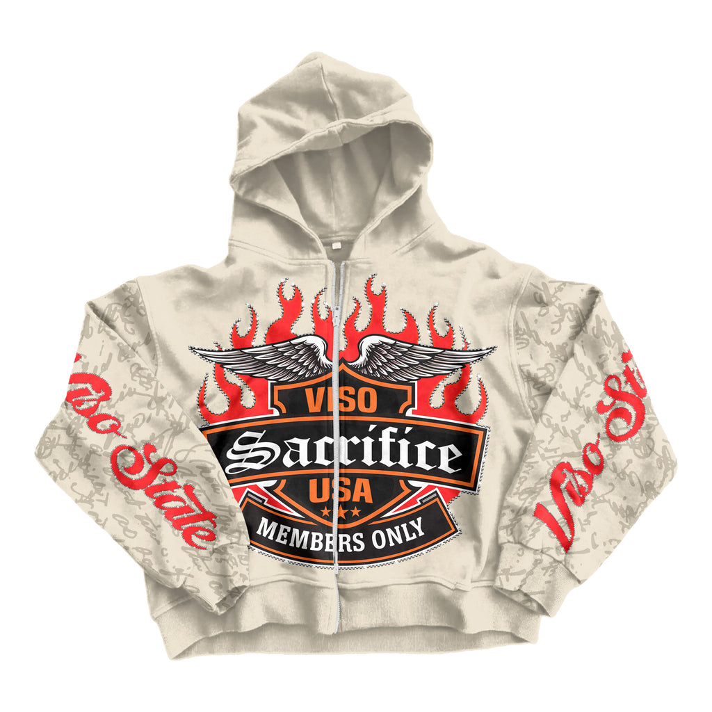 SACRIFICE ZIP UP HOODIE CREAM