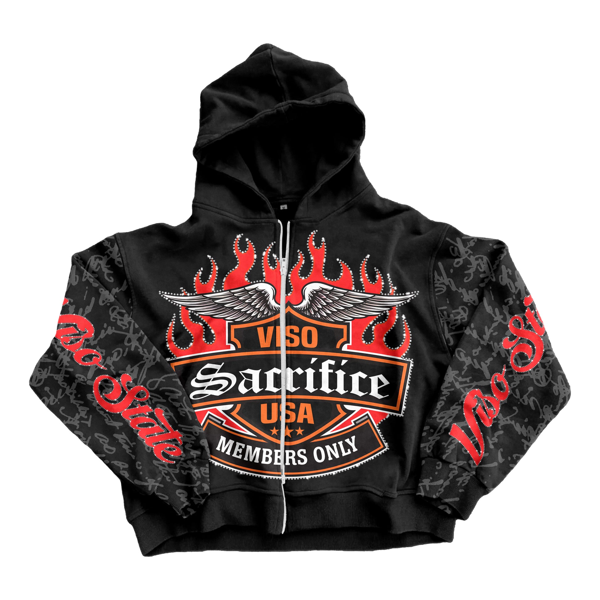 SACRAFICE ZIP UP HOODIE BLACK